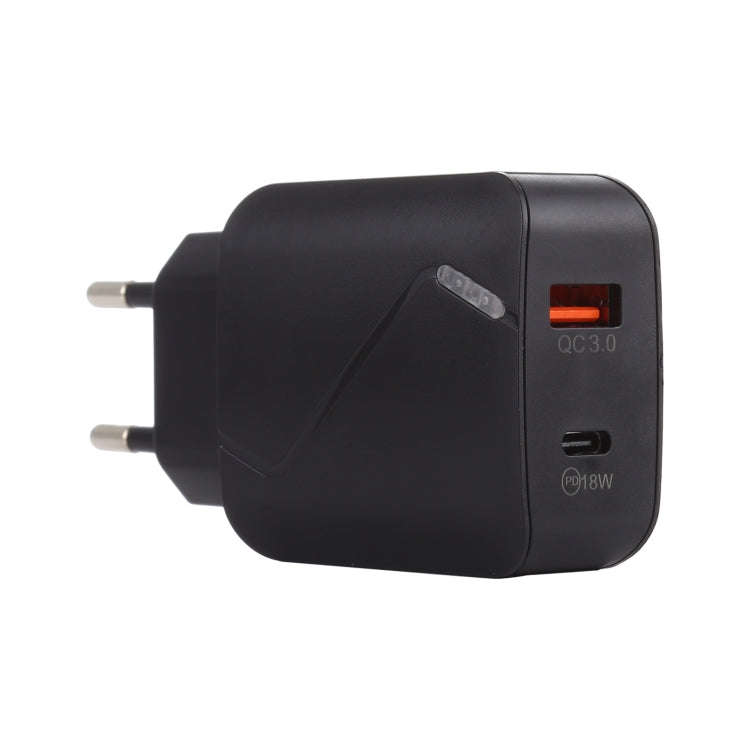 LZ-819A+C QC3.0 USB + PD 18W USB-C / Type-C Interfaces Travel Charger with Indicator Light, EU Pl...