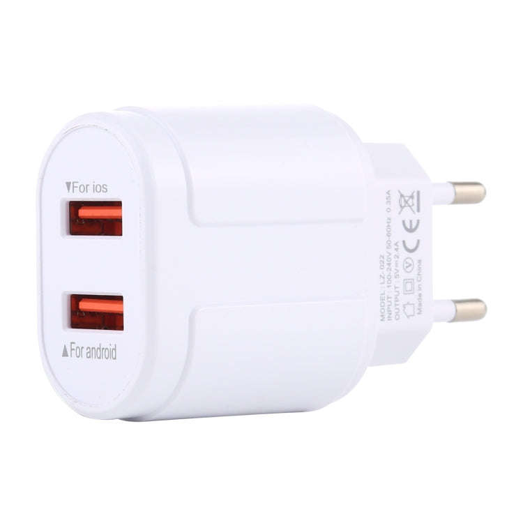 LZ-022 5V 2.4A Dual USB Ports Travel Charger, EU Plug (White)