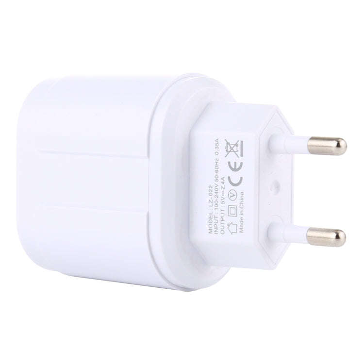 LZ-022 5V 2.4A Dual USB Ports Travel Charger, EU Plug (White)