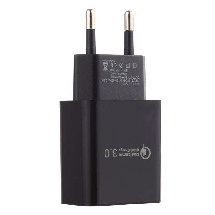 LZ-706 QC3.0 Single USB Port Travel Charger, EU Plug (Black)