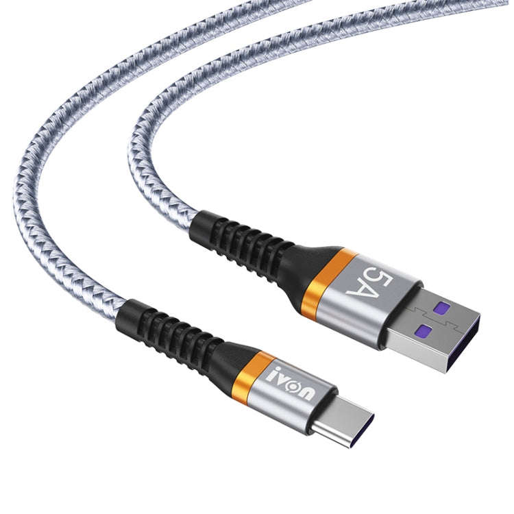IVON CA79 5A Type-C / USB-C Aluminum Alloy Braided Fast Charging Data Cable for Huawei, Length: 1...