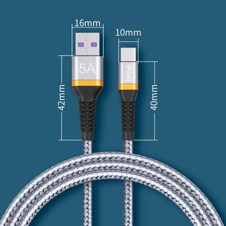 IVON CA79 5A Type-C / USB-C Aluminum Alloy Braided Fast Charging Data Cable for Huawei, Length: 1...