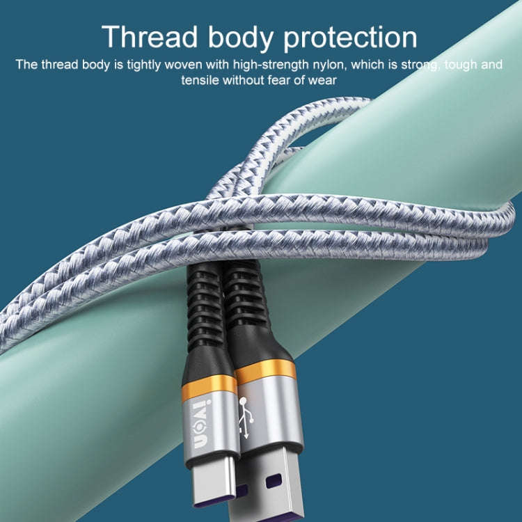 IVON CA79 5A Type-C / USB-C Aluminum Alloy Braided Fast Charging Data Cable for Huawei, Length: 1...