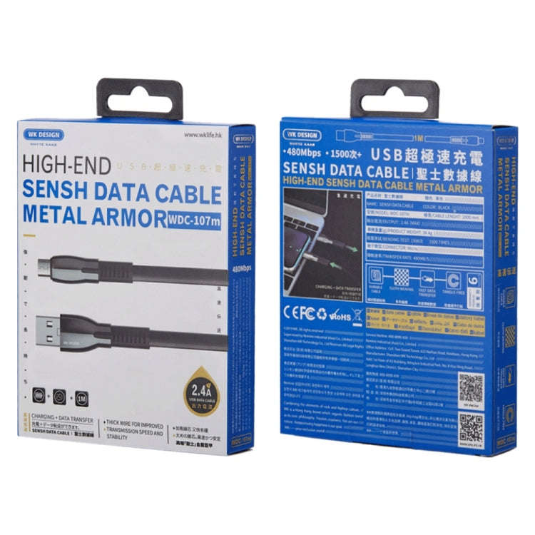 WK WDC-107i 1m 2.4A Saint Zinc Alloy Series USB to 8 Pin Data Sync Charging Cable (Black)