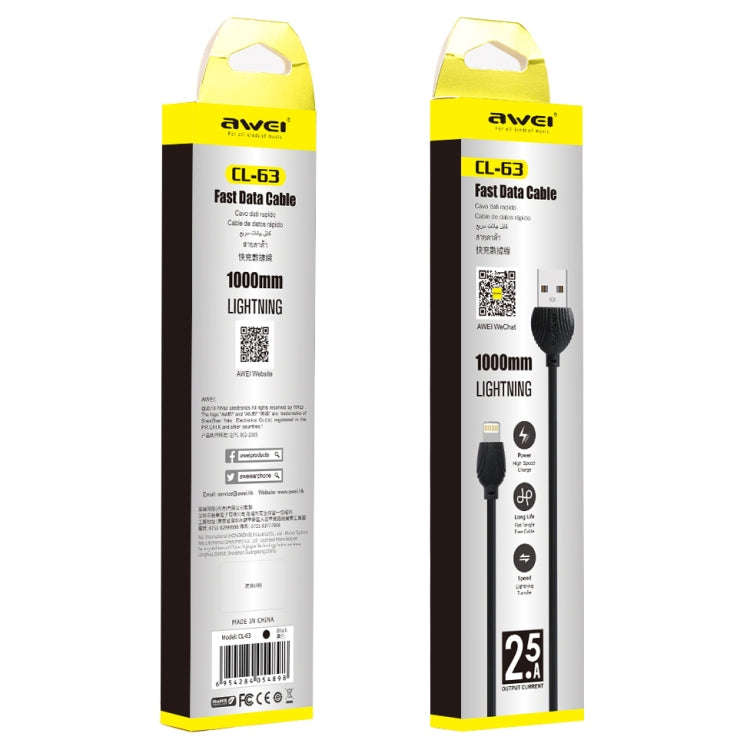 awei CL-63 2.5A 8 Pin Charging + Transmission Aluminum Alloy Data Cable, Length: 1m(White)