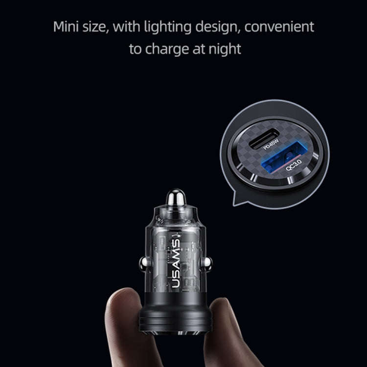 USAMS US-CC175 C35 45W Aluminum Alloy Transparent Dual USB Port Mini Car Charger (Black)