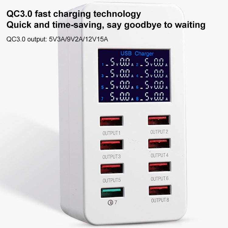 A8 50W 8 Ports USB + QC3.0 Smart Charging Station with Digital Display AC100-240V, US Plug