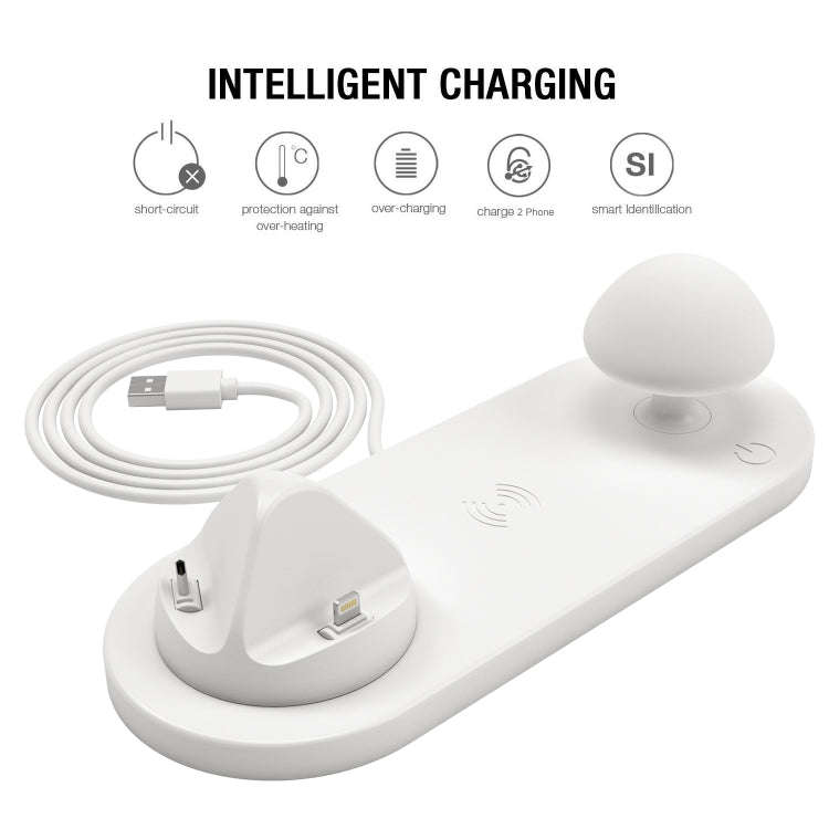 HQ-UD11 10W 4 in 1 Mobile Phone Fast Wireless Charger with Mushroom LED Light & Phone Holder, Len...