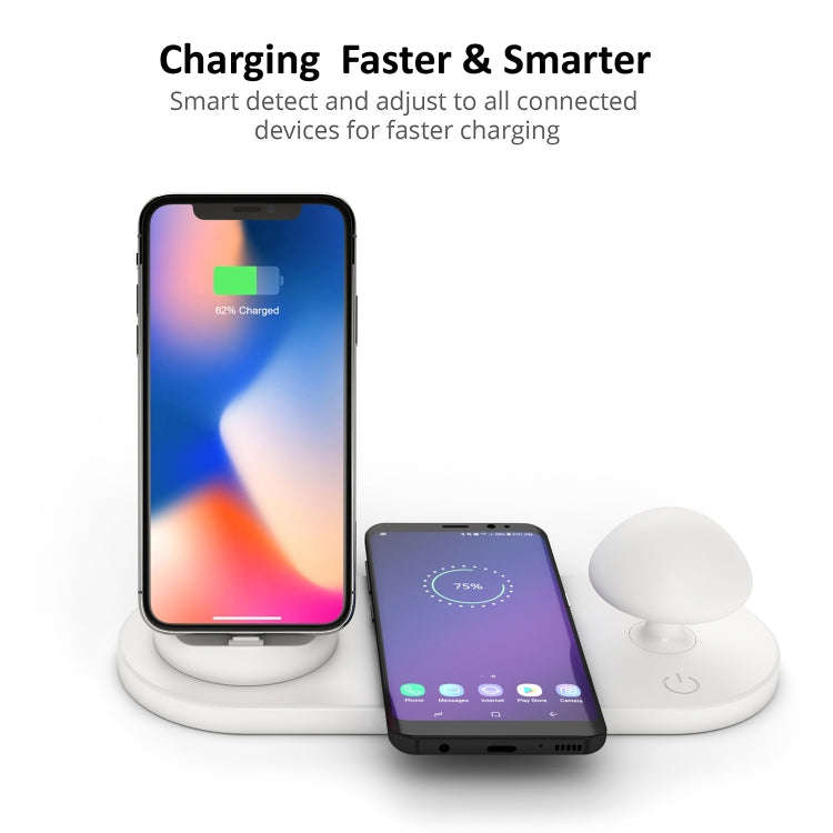 HQ-UD11 10W 4 in 1 Mobile Phone Fast Wireless Charger with Mushroom LED Light & Phone Holder, Len...