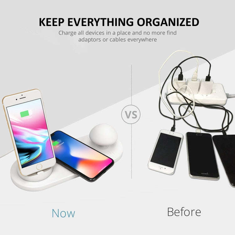 HQ-UD11 10W 4 in 1 Mobile Phone Fast Wireless Charger with Mushroom LED Light & Phone Holder, Len...