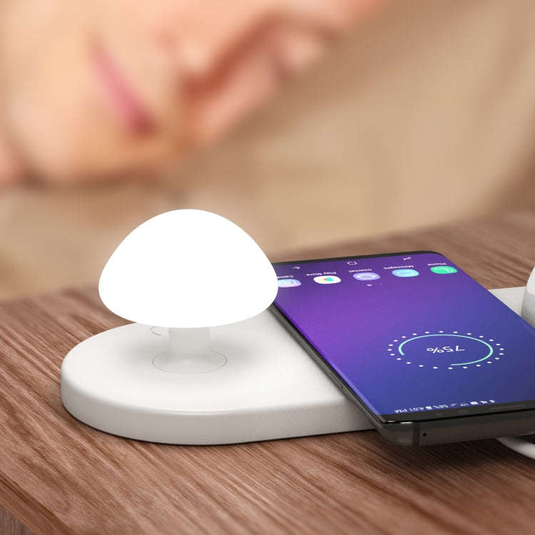 HQ-UD11 10W 4 in 1 Mobile Phone Fast Wireless Charger with Mushroom LED Light & Phone Holder, Len...