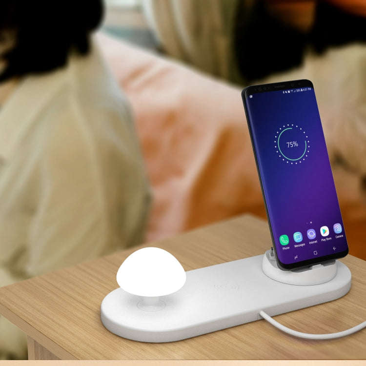 HQ-UD11 10W 4 in 1 Mobile Phone Fast Wireless Charger with Mushroom LED Light & Phone Holder, Len...