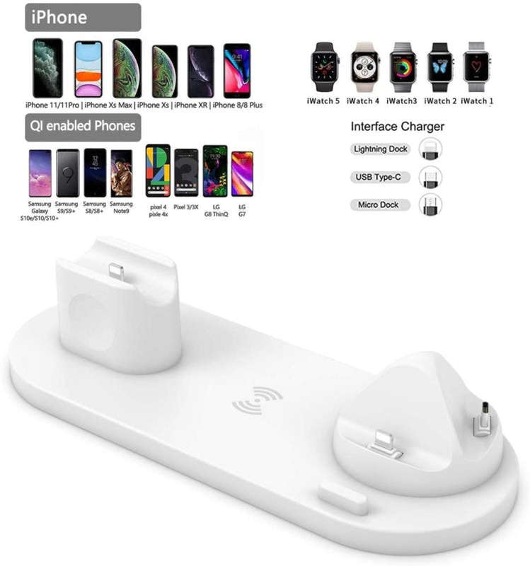 HQ-UD15-upgraded 6 in 1 Wireless Charger For iPhone, Apple Watch, AirPods and Other Android Phone...