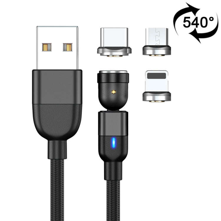 1m 3A Output 3 in 1 USB to 8 Pin + USB-C / Type-C + Micro USB 540 Degree Rotating Magnetic Data S...