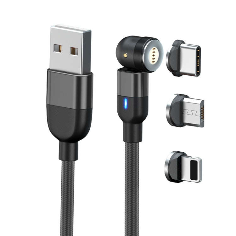 1m 3A Output 3 in 1 USB to 8 Pin + USB-C / Type-C + Micro USB 540 Degree Rotating Magnetic Data S...