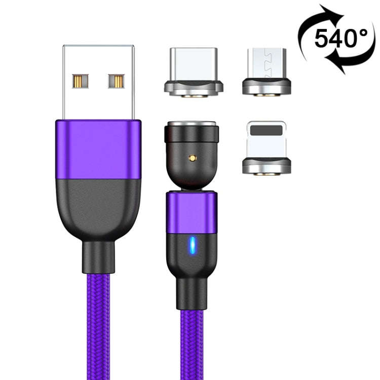 1m 3A Output 3 in 1 USB to 8 Pin + USB-C / Type-C + Micro USB 540 Degree Rotating Magnetic Data S...