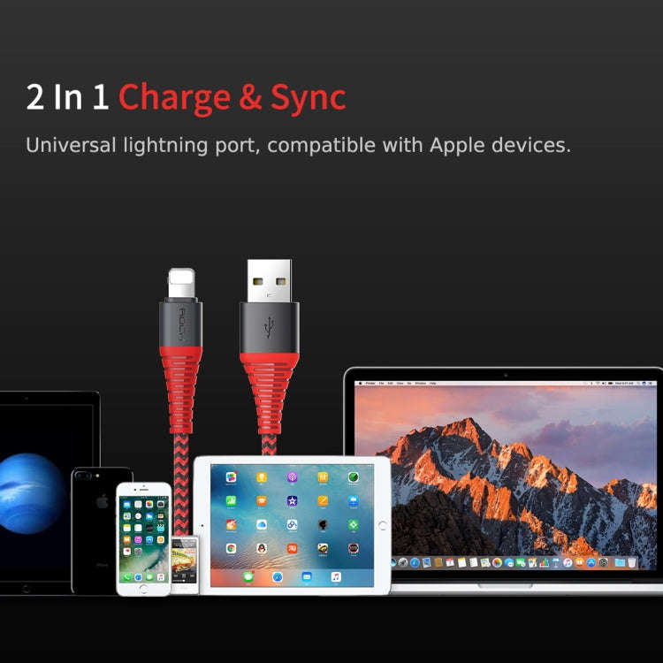 ROCK 1.2m 2.1A TPE + Nylon Braided USB to 8 Pin Data Sync Charge Cable For iPhone 11 Pro Max / iP...