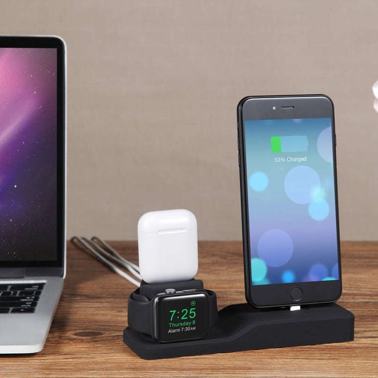 3 in 1 Silicone Charging Dock for AirPods Pro & Apple Watch & iPhone, with Bracket Funtcion(White)
