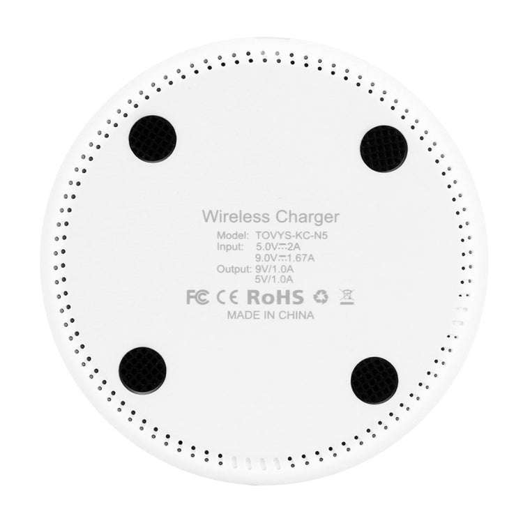 TOVYS-KC-N5 9V 1A Output Frosted Round Wire Qi Standard Fast Charging Wireless Charger, Cable Len...