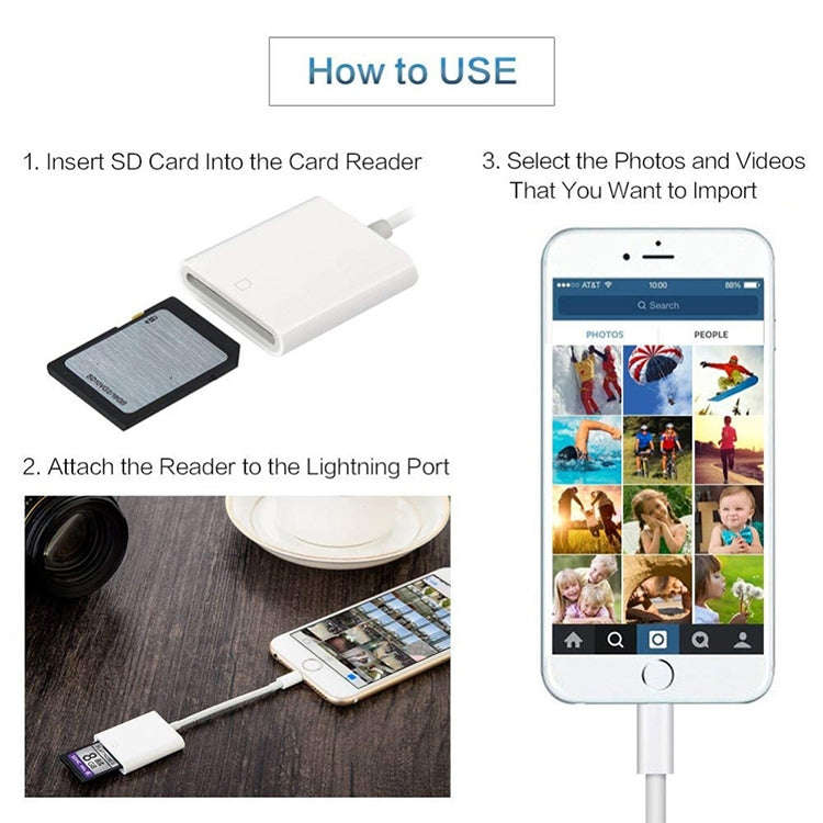 8 Pin to SD Card Camera Reader Adapter, Support iOS 9.2 or Above (White)