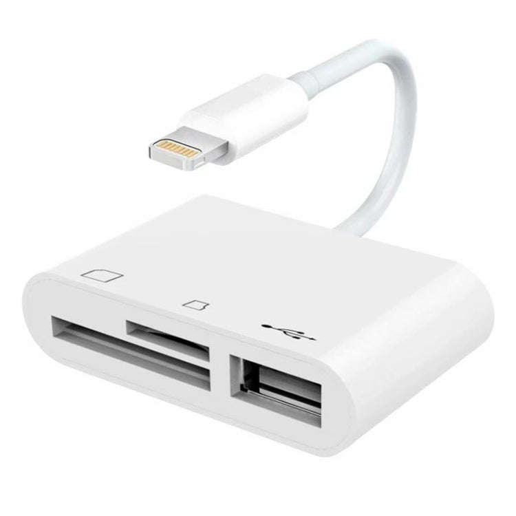 NK-1081 8 Pin to SD + TF + USB Port Camera Reader Adapter, Support iOS 9.2 or Above (White)
