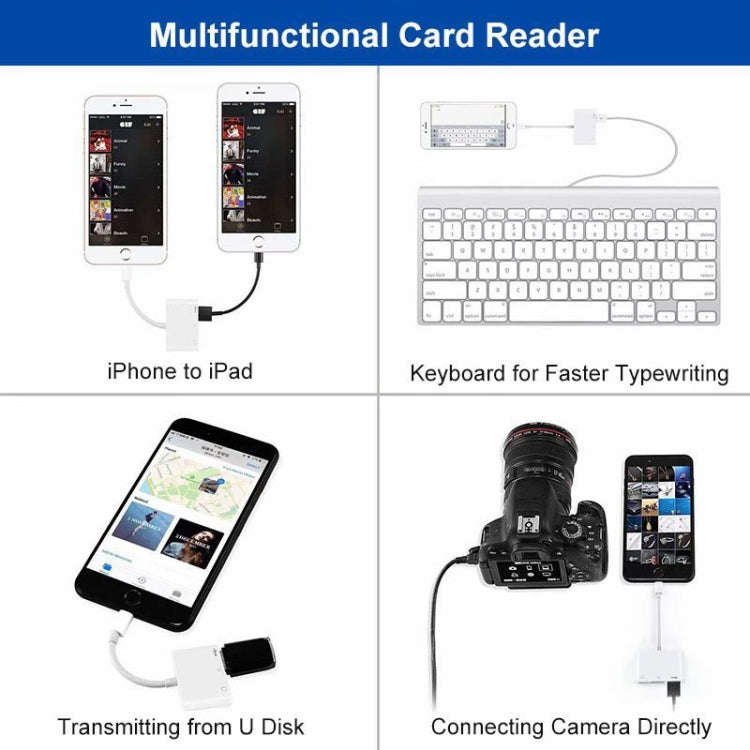 NK-1081 8 Pin to SD + TF + USB Port Camera Reader Adapter, Support iOS 9.2 or Above (White)