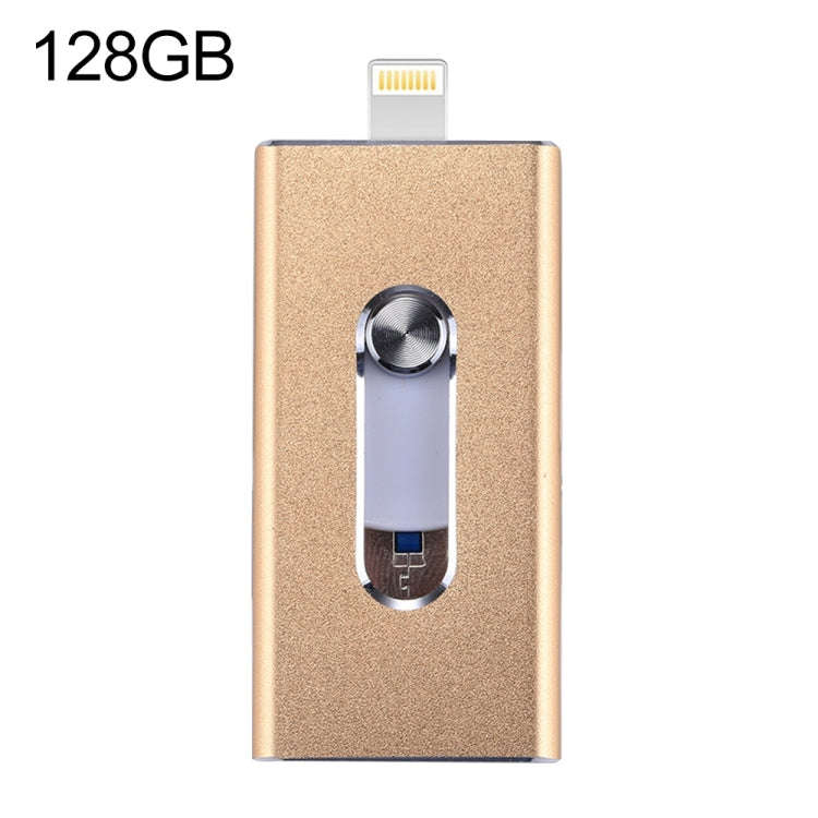 RQW-02 3 in 1 USB 2.0 & 8 Pin & Micro USB 128GB Flash Drive(Gold)