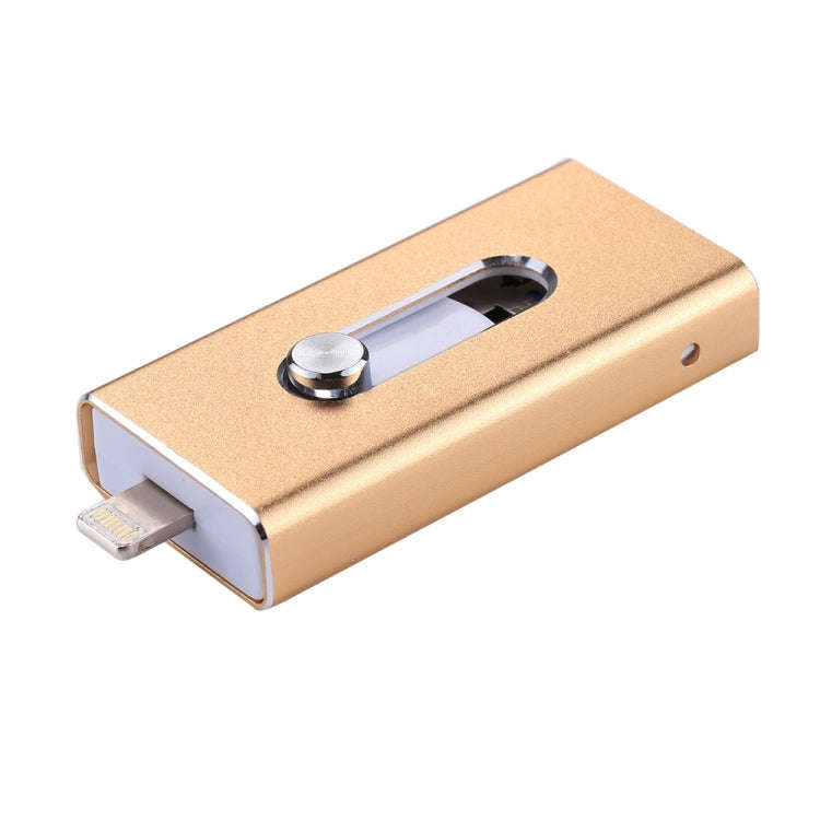 RQW-02 3 in 1 USB 2.0 & 8 Pin & Micro USB 128GB Flash Drive(Gold)