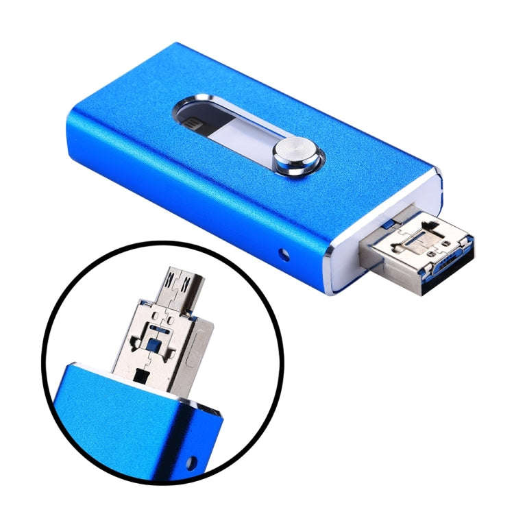 RQW-02 3 in 1 USB 2.0 & 8 Pin & Micro USB 128GB Flash Drive(Blue)