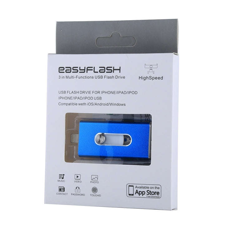RQW-02 3 in 1 USB 2.0 & 8 Pin & Micro USB 128GB Flash Drive(Blue)