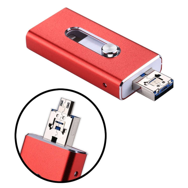 RQW-02 3 in 1 USB 2.0 & 8 Pin & Micro USB 128GB Flash Drive(Red)
