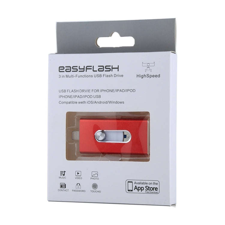 RQW-02 3 in 1 USB 2.0 & 8 Pin & Micro USB 128GB Flash Drive(Red)