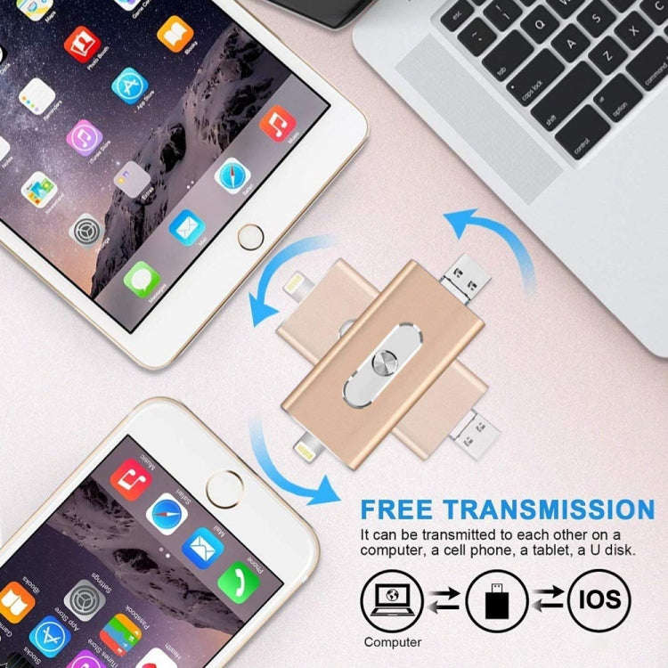 RQW-02 3 in 1 USB 2.0 & 8 Pin & Micro USB 128GB Flash Drive(Red)