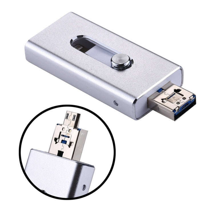 RQW-02 3 in 1 USB 2.0 & 8 Pin & Micro USB 128GB Flash Drive(Silver)