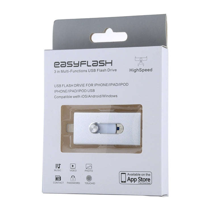 RQW-02 3 in 1 USB 2.0 & 8 Pin & Micro USB 128GB Flash Drive(Silver)