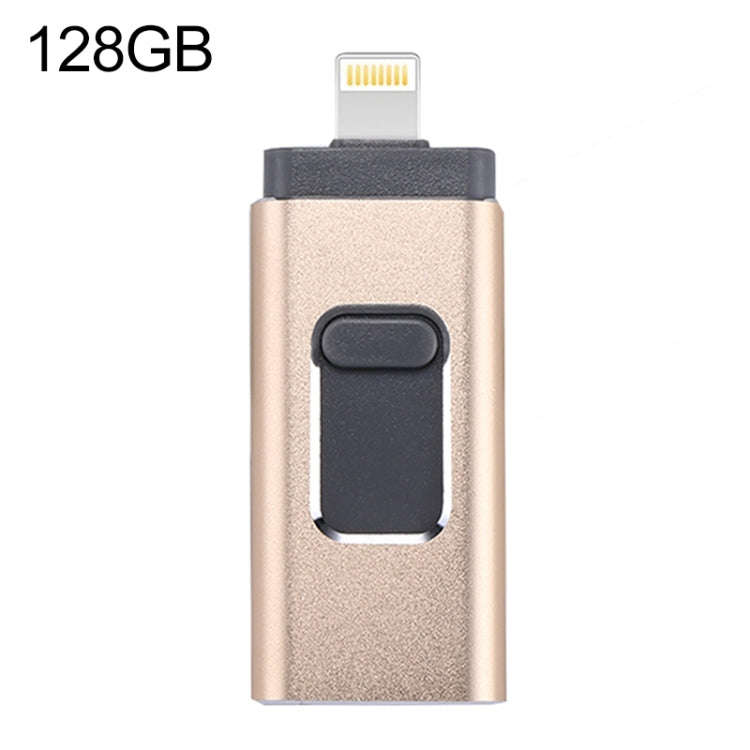 easyflash RQW-01B 3 in 1 USB 2.0 & 8 Pin & Micro USB 128GB Flash Drive(Gold)