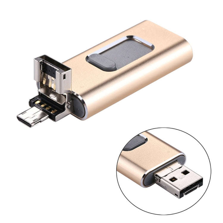 easyflash RQW-01B 3 in 1 USB 2.0 & 8 Pin & Micro USB 128GB Flash Drive(Gold)