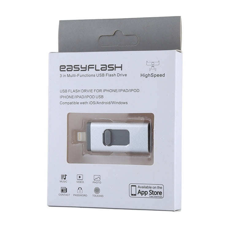 easyflash RQW-01B 3 in 1 USB 2.0 & 8 Pin & Micro USB 128GB Flash Drive(Silver)
