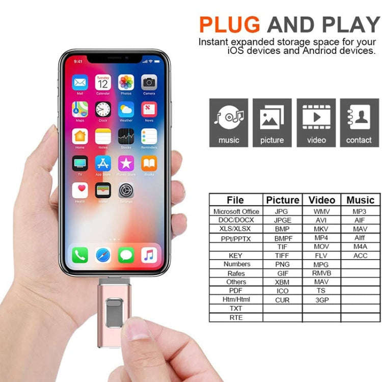 easyflash RQW-01B 3 in 1 USB 2.0 & 8 Pin & Micro USB 128GB Flash Drive(Silver)