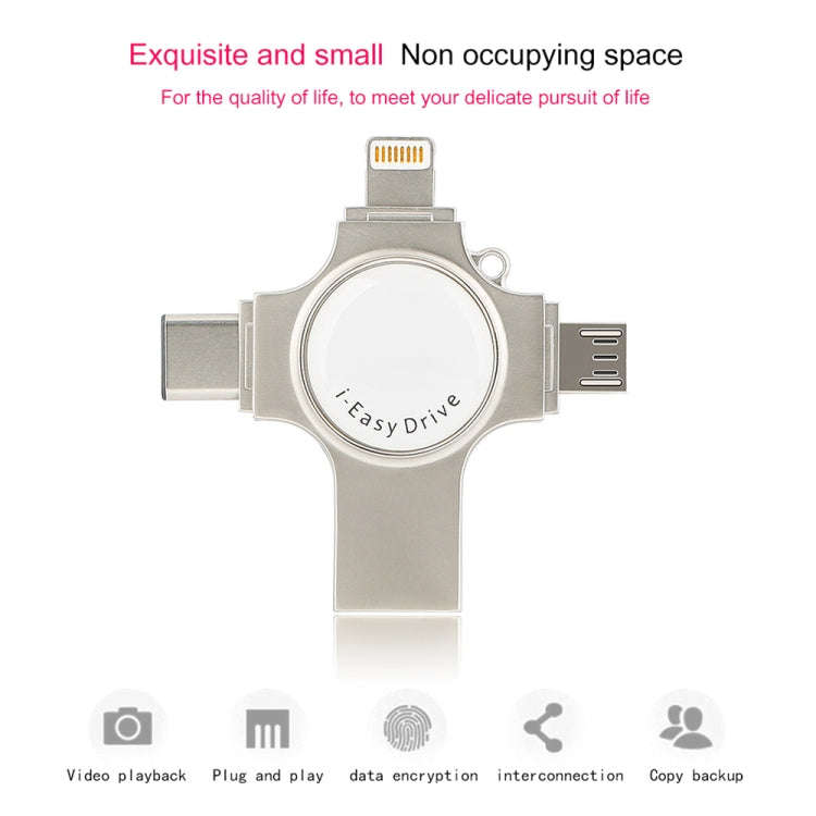 RQW-11S 4 in 1 USB 2.0 & 8 Pin & Micro USB & USB-C / Type-C 128GB Flash Drive