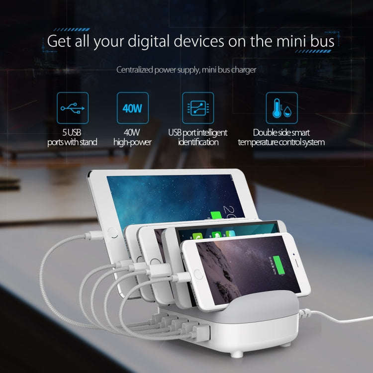 ORICO DUK-5P 40W 5 USB Ports Smart Charging Station with Phone & Tablet Stand(Black)