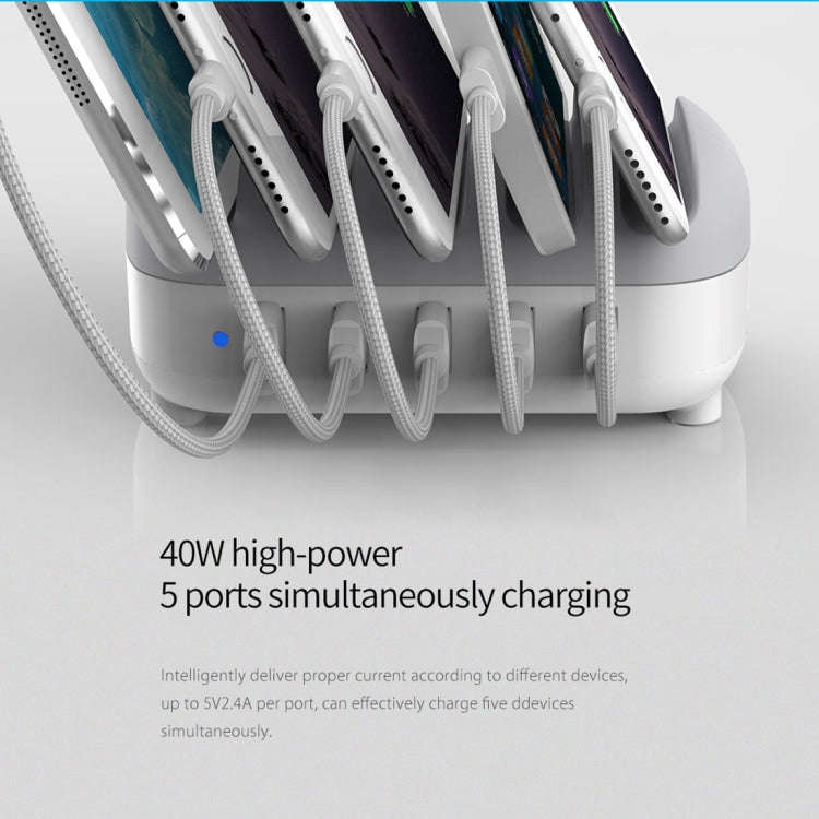 ORICO DUK-5P 40W 5 USB Ports Smart Charging Station with Phone & Tablet Stand(White)
