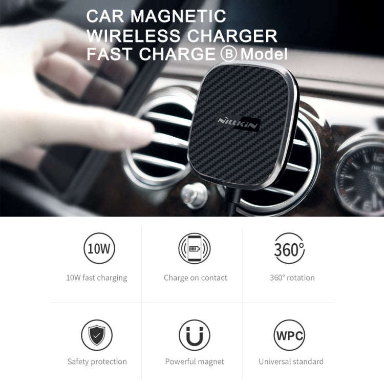 NILLKIN MC027 Car Air Outlet Vent Mount Clamp Holder 10W Fast Charging Qi Magnetic Wireless Charg...
