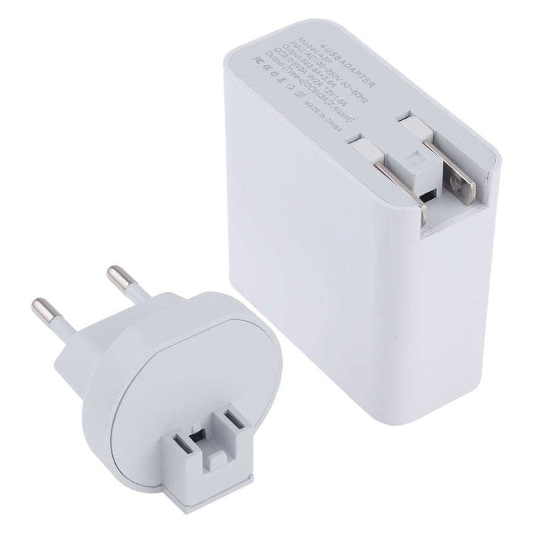 A3P 3A Max Output USB-C / Type-C + QC3.0 + Dual USB 4 Ports Wall Travel Charger, EU Plug