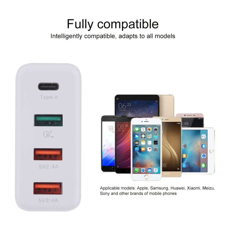 A3P 3A Max Output USB-C / Type-C + QC3.0 + Dual USB 4 Ports Wall Travel Charger, US Plug