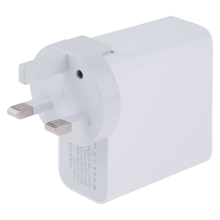 A3P 3A Max Output USB-C / Type-C + QC3.0 + Dual USB 4 Ports Wall Travel Charger, UK Plug