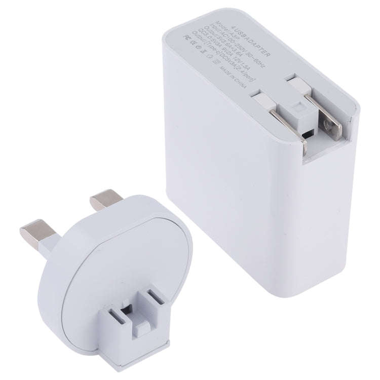 A3P 3A Max Output USB-C / Type-C + QC3.0 + Dual USB 4 Ports Wall Travel Charger, UK Plug