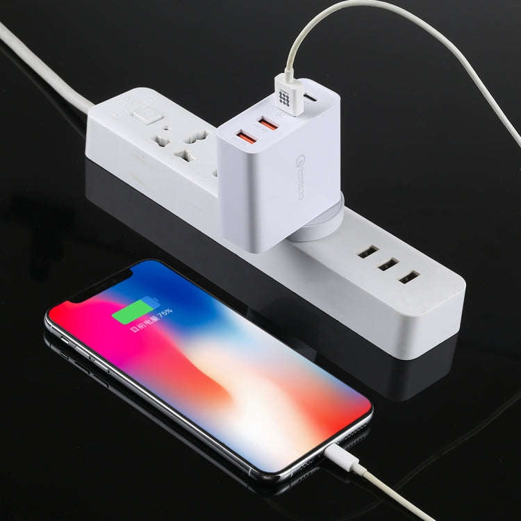 A3P 3A Max Output USB-C / Type-C + QC3.0 + Dual USB 4 Ports Wall Travel Charger, UK Plug
