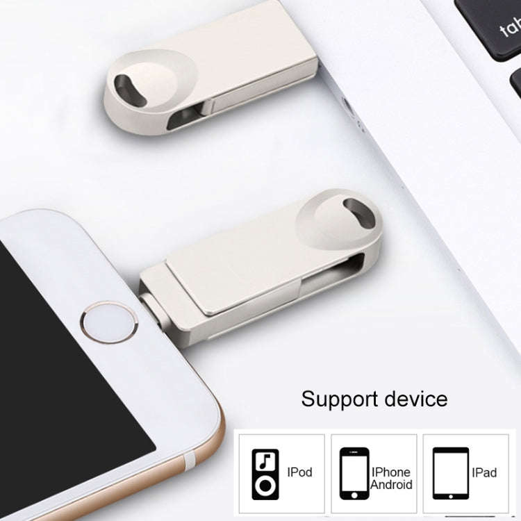 S29 3 in 1 64GB Micro USB + USB + 8 Pin Interface Metal Twister Flash Disk(Silver)