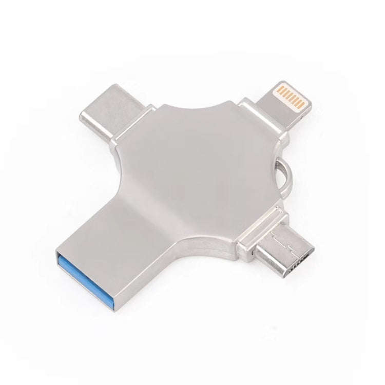 Cross 4 in 1 32GB 8 Pin + Micro USB + USB-C / Type-C + USB 3.0 Metal Flash Disk(Silver)